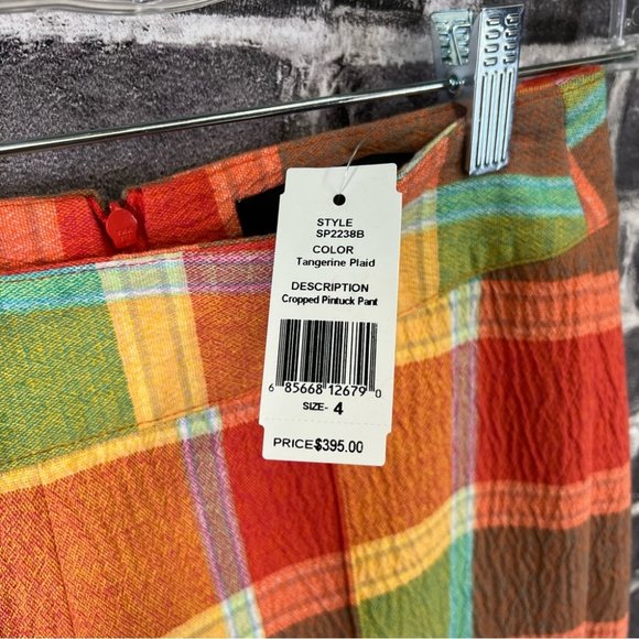 Smythe Cropped Pintuck Pants - Tangerine Plaid - Size 4 - Picture 8 of 12